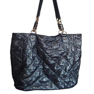 DEUX LUX Blue Metallic Diamond Quilted Shoulder Bag